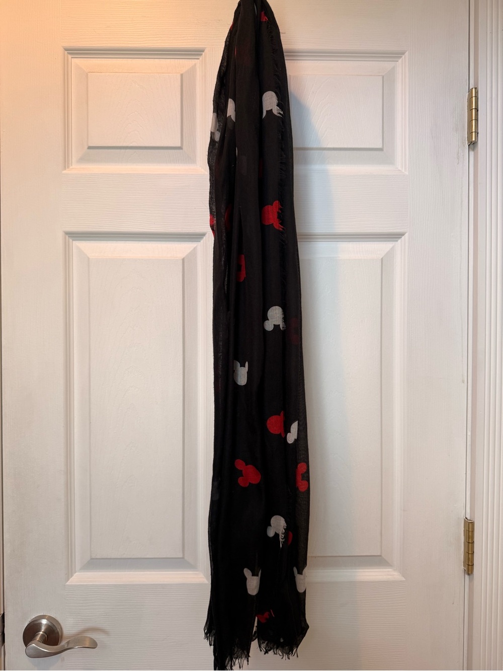 Black Scarf with Red & white Mouse Motif - Women's scarf